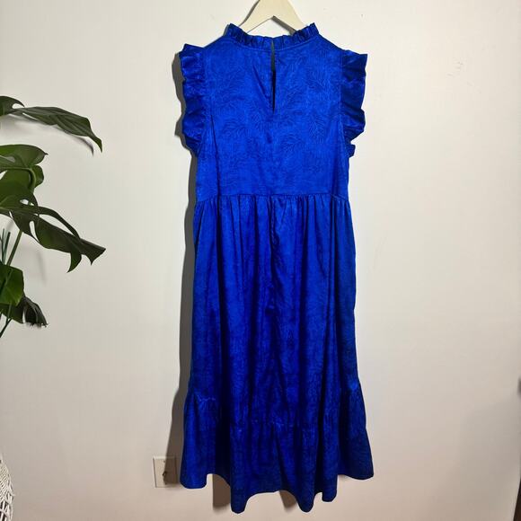Karlie Dress Women M Royal Blue Midi High Low Tiered Ruffle NWOT Modest Career - Picture 2 of 8